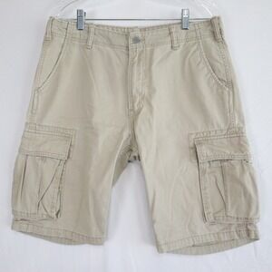 Levi's Shorts Mens 32 Cargo Flap Pocket Outdoor Casual Cotton Flat Front Beige